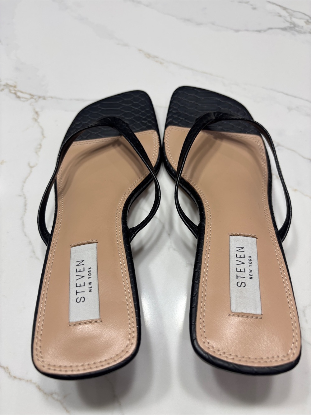 Black Croc-Texture Thong Sandal with Nude Footbed - Picture 6 of 9